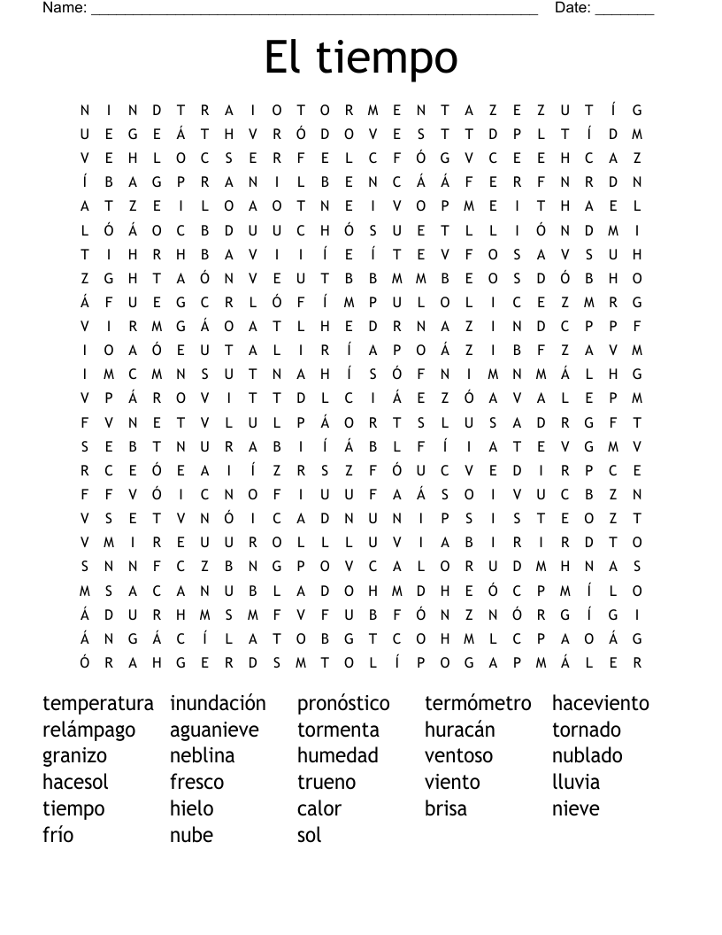 El tiempo Word Search