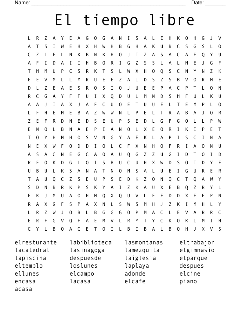 El tiempo libre Word Search