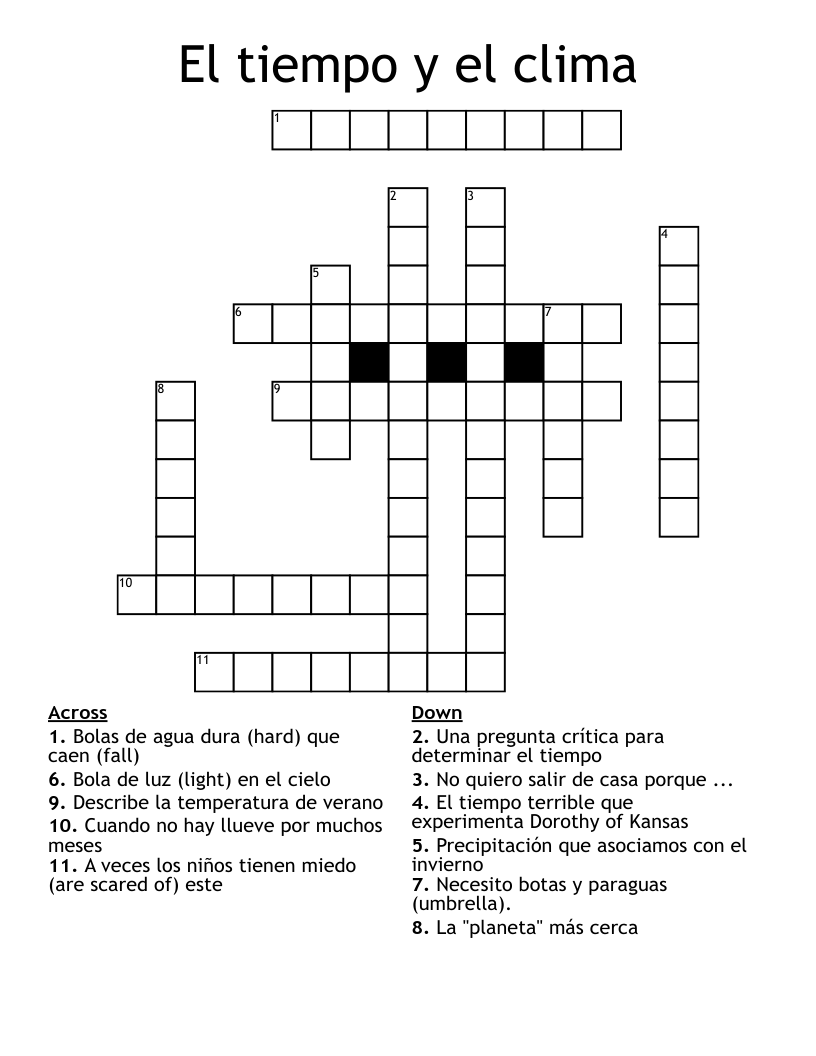 El tiempo y el clima Crossword