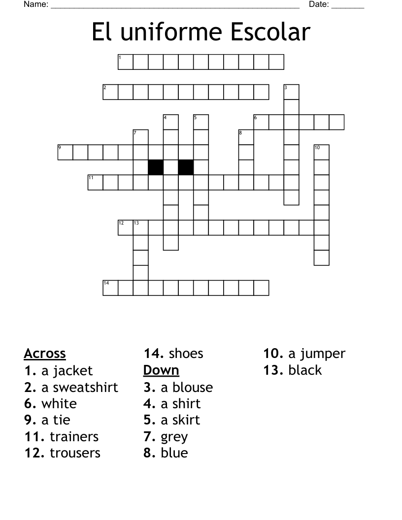 El uniforme Escolar Crossword