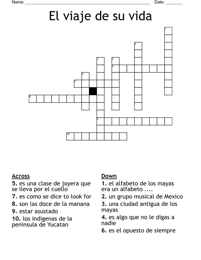 El viaje de su vida Crossword