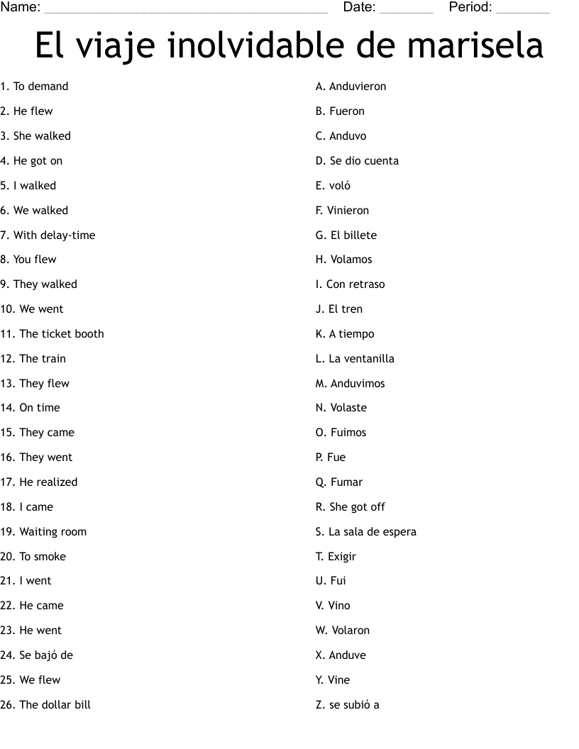 El viaje inolvidable de marisela  Worksheet
