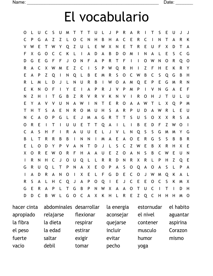 El vocabulario Word Search