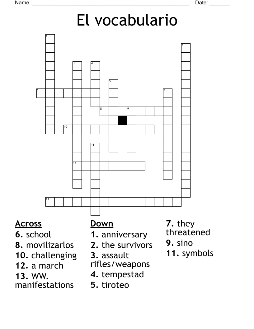 El vocabulario Crossword