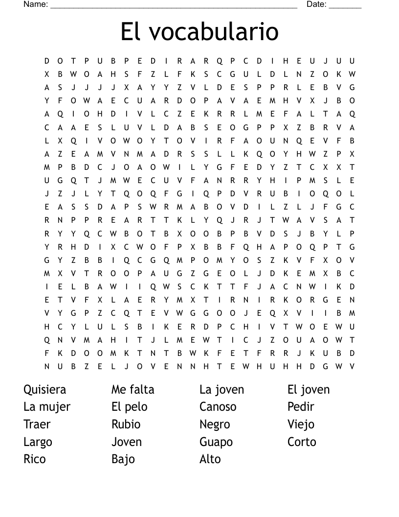 El vocabulario  Word Search