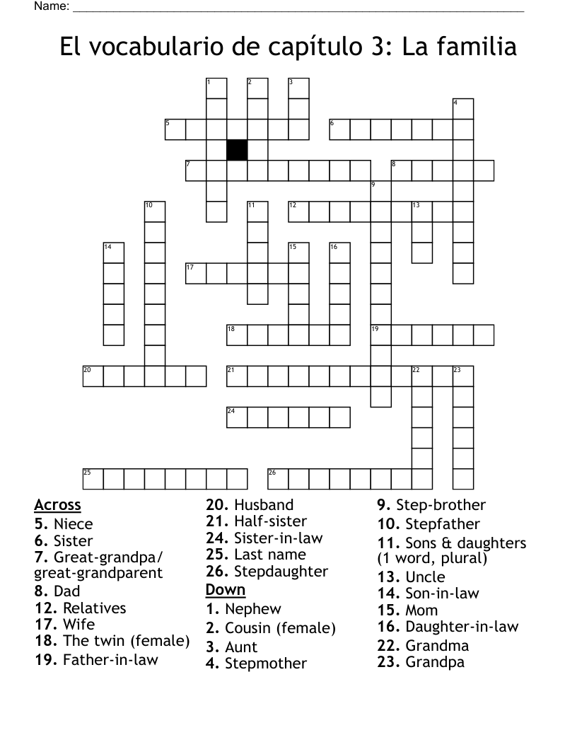 El vocabulario de capítulo 3: La familia Crossword
