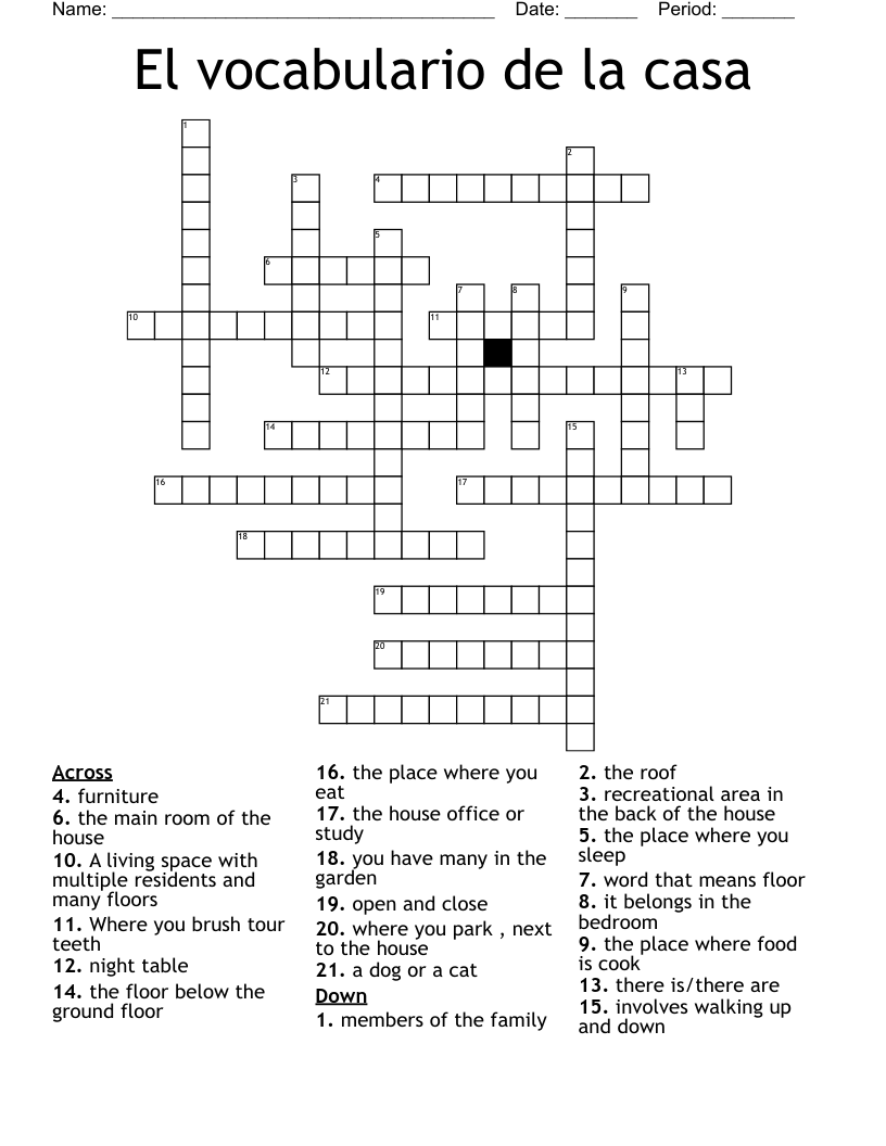 El vocabulario de la casa Crossword