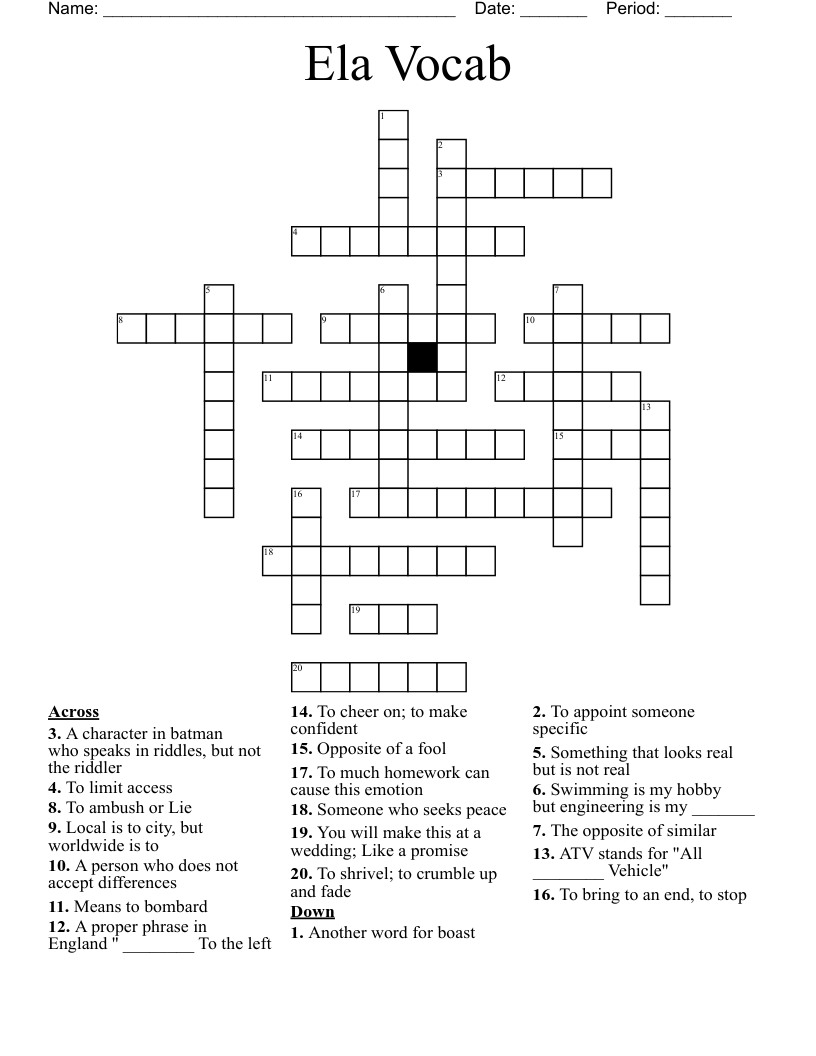 Ela Vocab Crossword