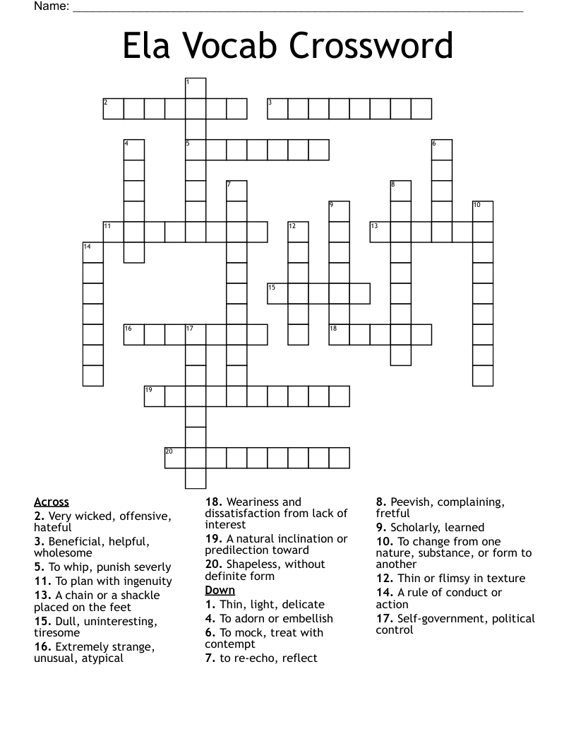 Ela Vocab Crossword