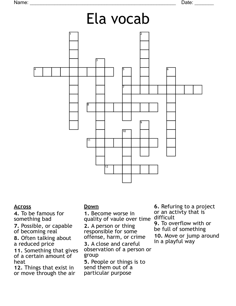 Ela vocab Crossword