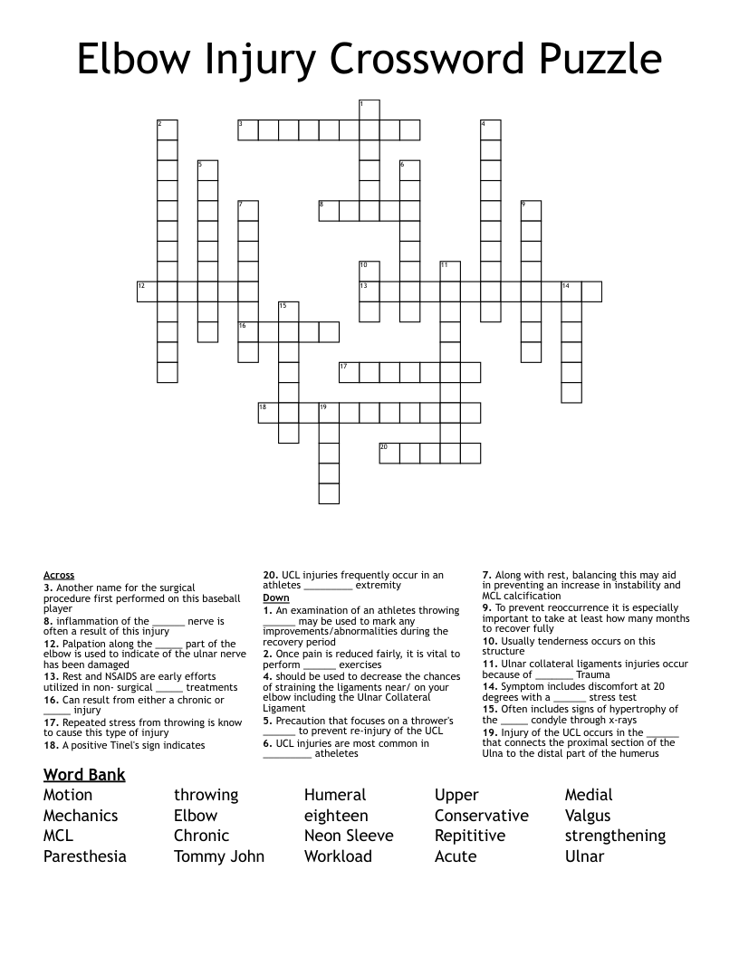 Elbow Injury Crossword Puzzle
