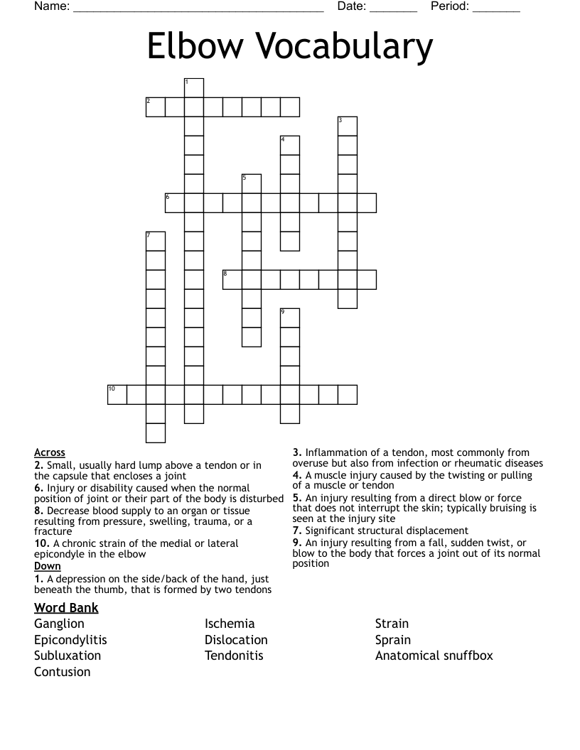Elbow Vocabulary  Crossword