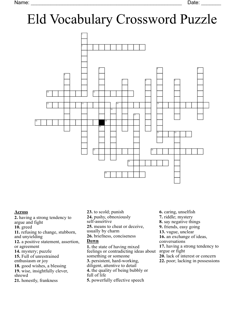 Eld Vocabulary Crossword Puzzle 