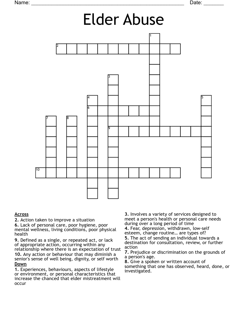 Elder Abuse Crossword