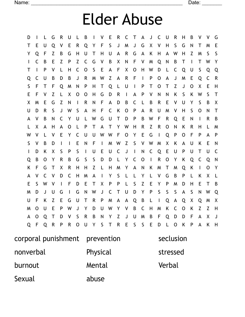 Elder Abuse  Word Search