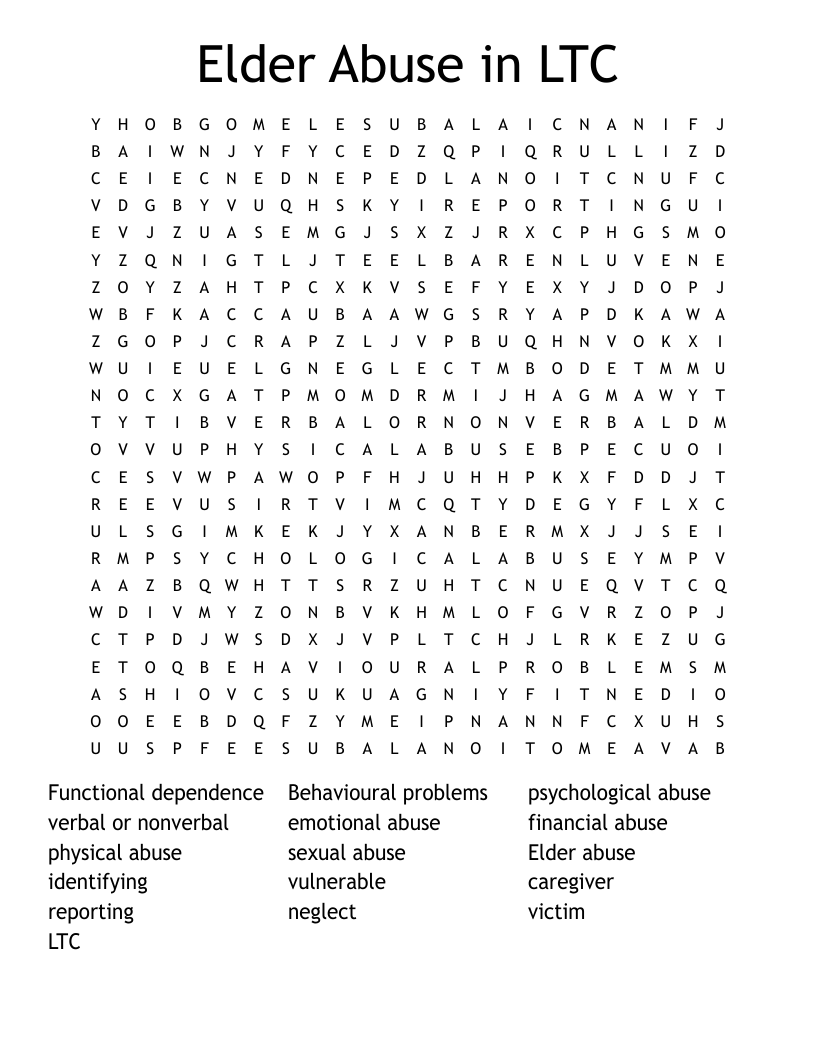 Elder Abuse in LTC Word Search