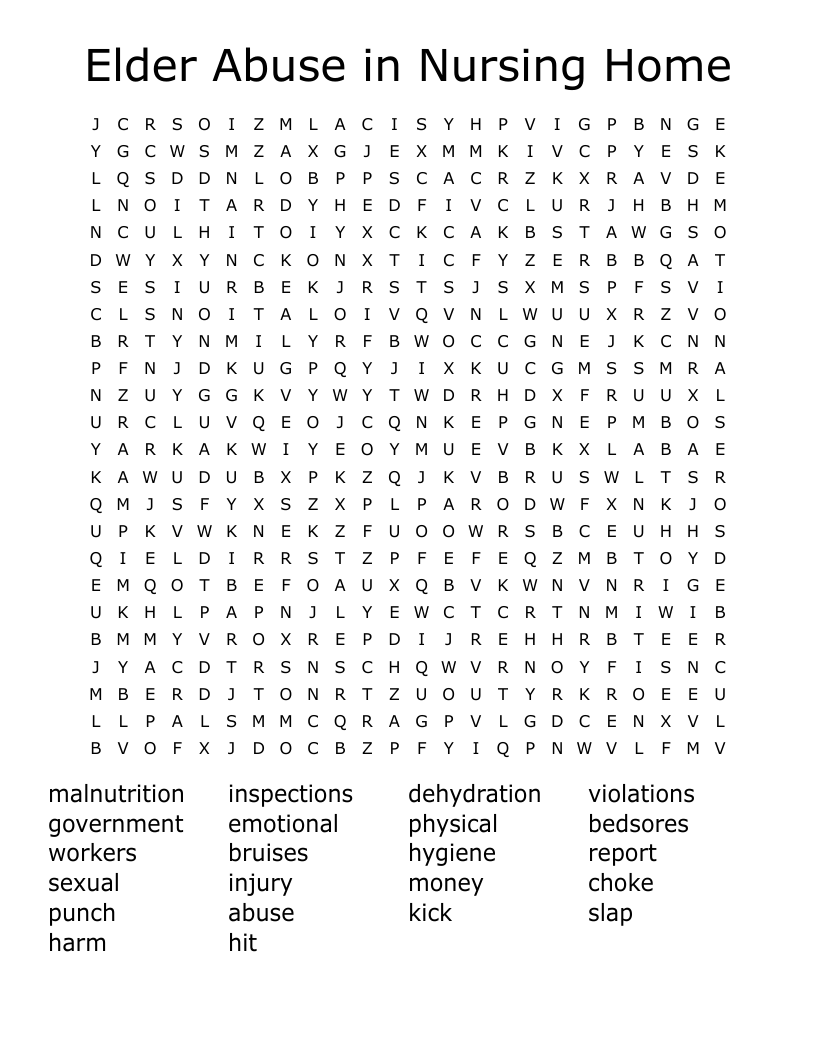 Elder Abuse in Nursing Home Word Search