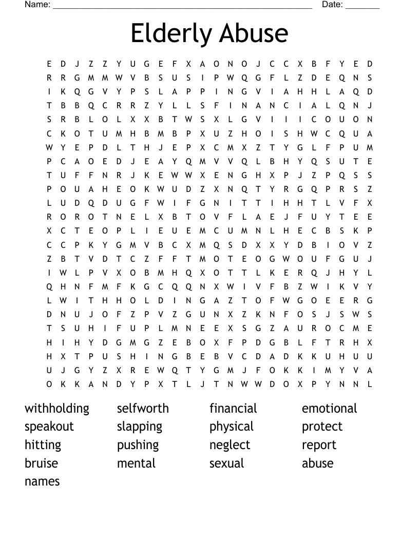 Elderly Abuse Word Search