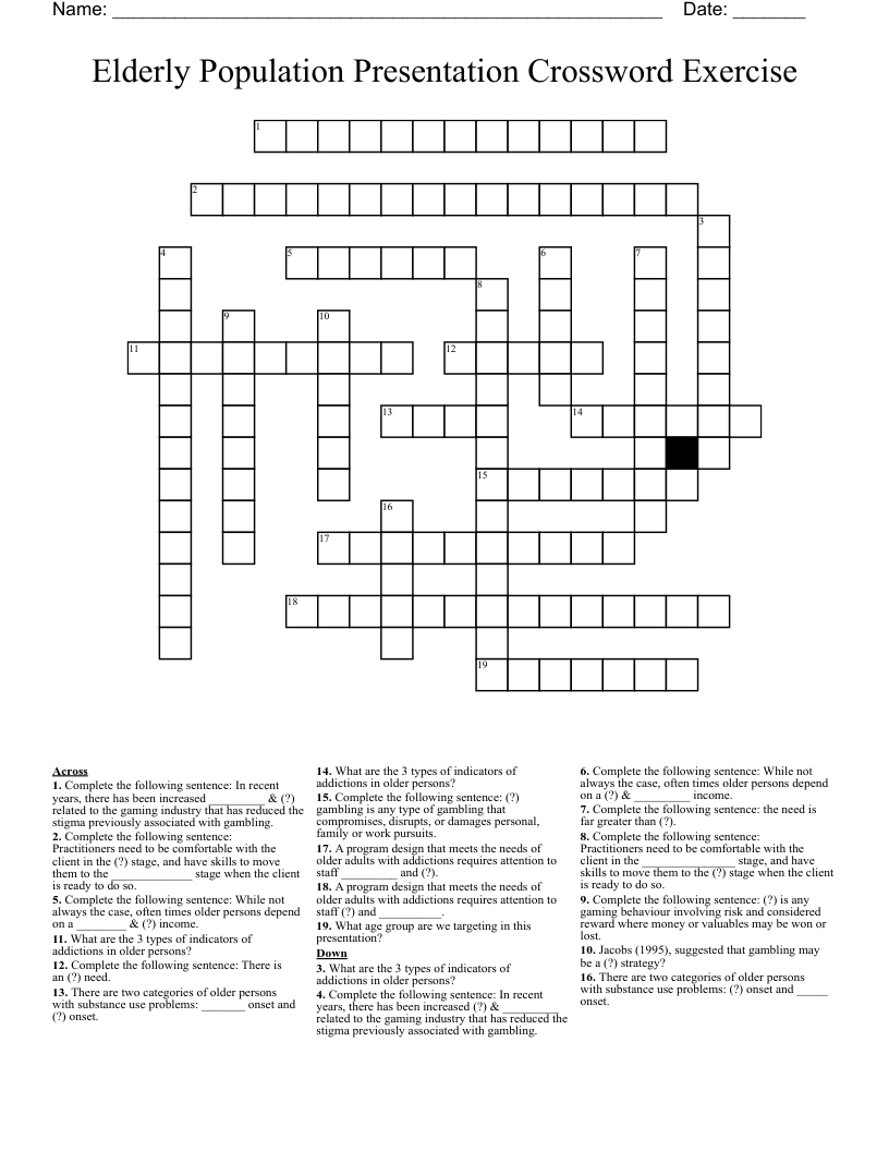 Elderly Population Presentation Crossword Exercise