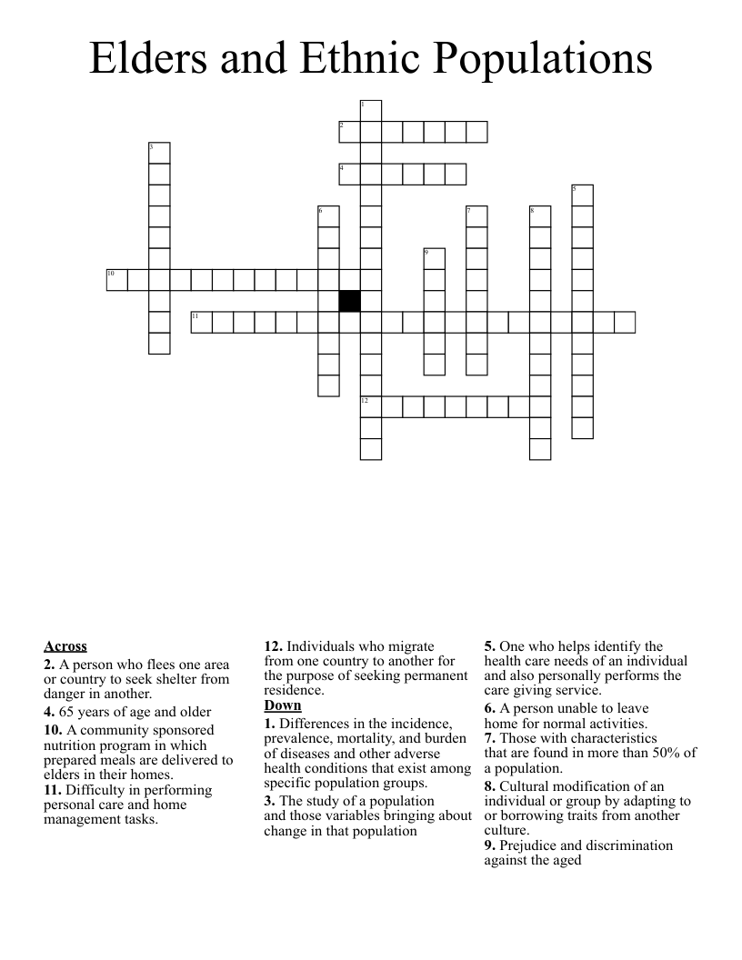 Elders and Ethnic Populations Crossword