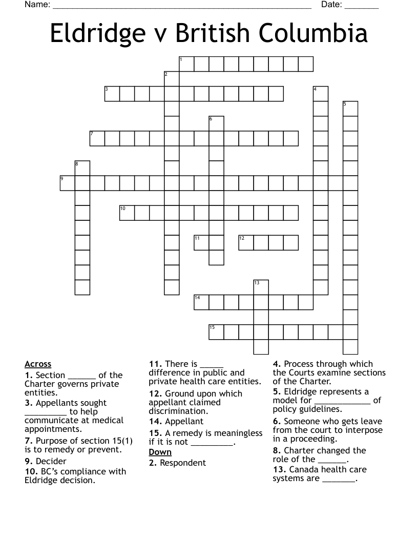 Eldridge v British Columbia Crossword