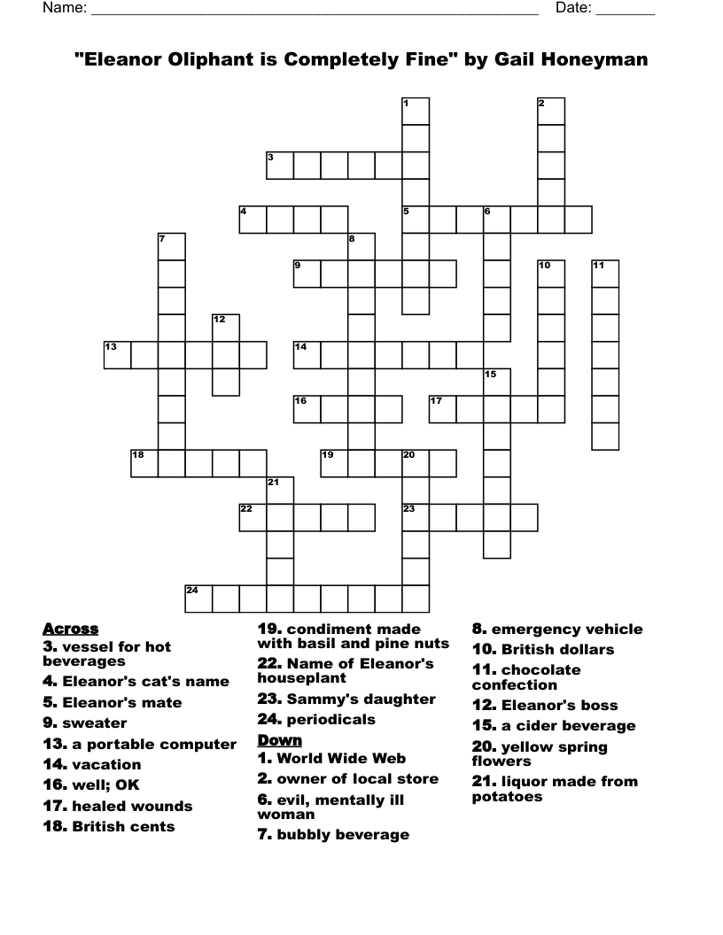"Eleanor Oliphant is Completely Fine" by Gail Honeyman Crossword