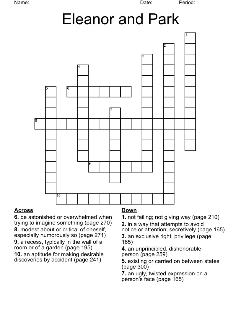 Eleanor and Park Crossword