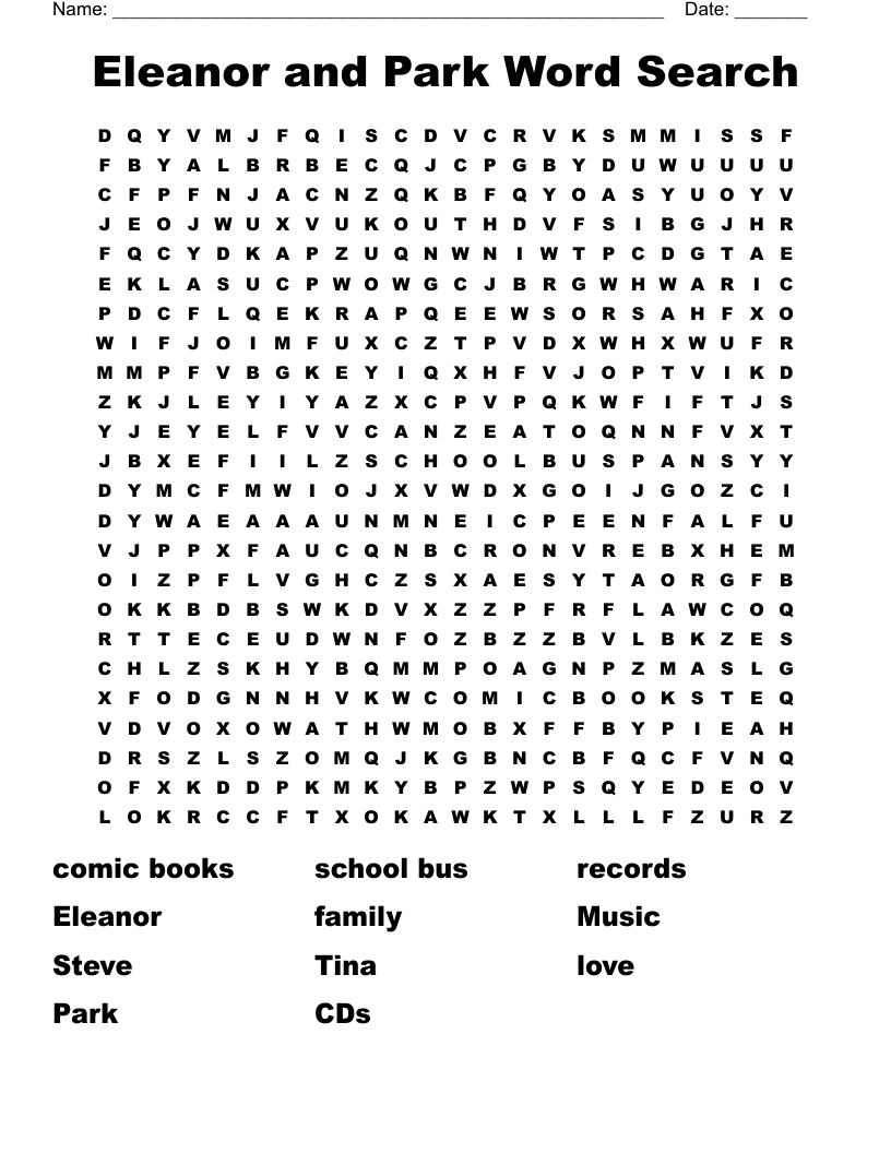 Eleanor and Park Word Search