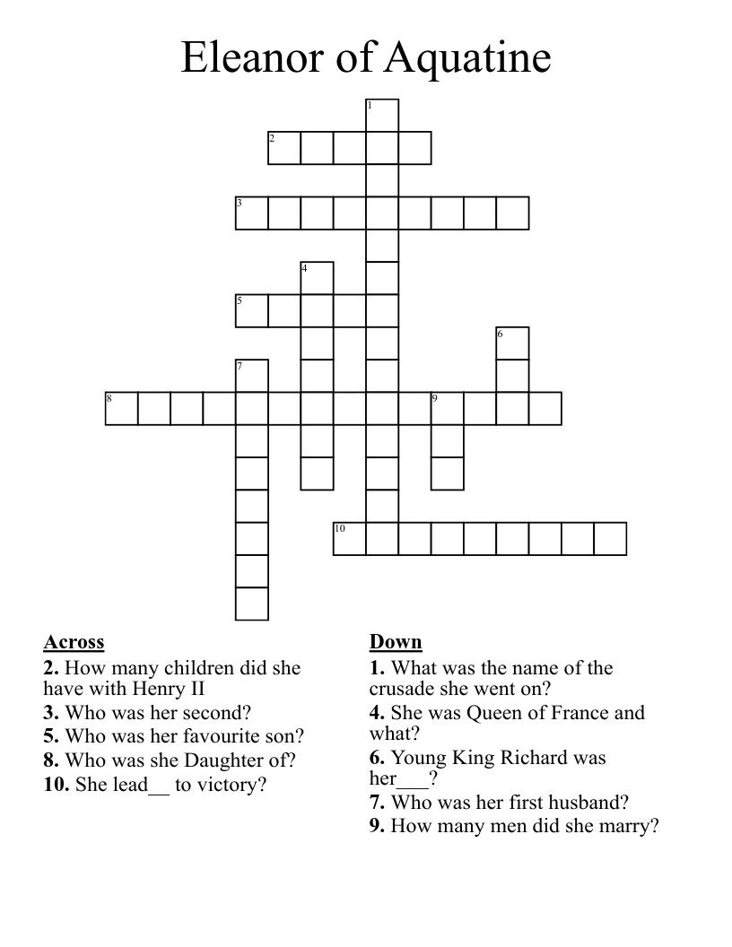 Eleanor of Aquatine Crossword