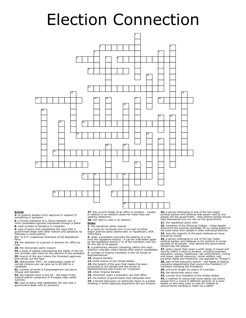 Election Connection Crossword