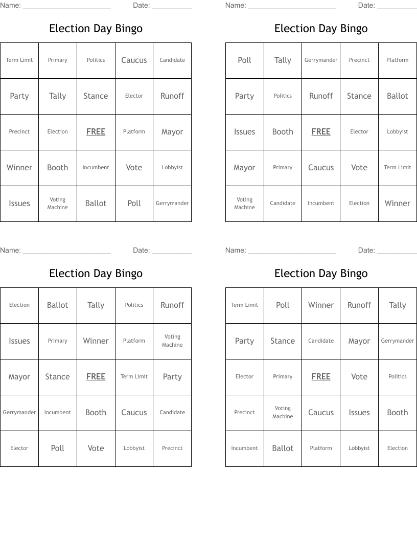 Election Day Bingo