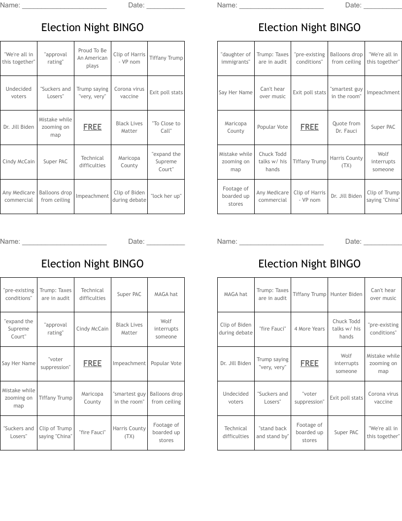 Election Night BINGO