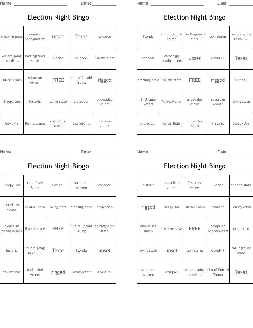 Election Night Bingo