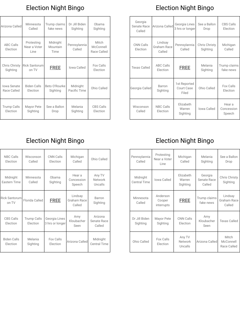 Election Night Bingo