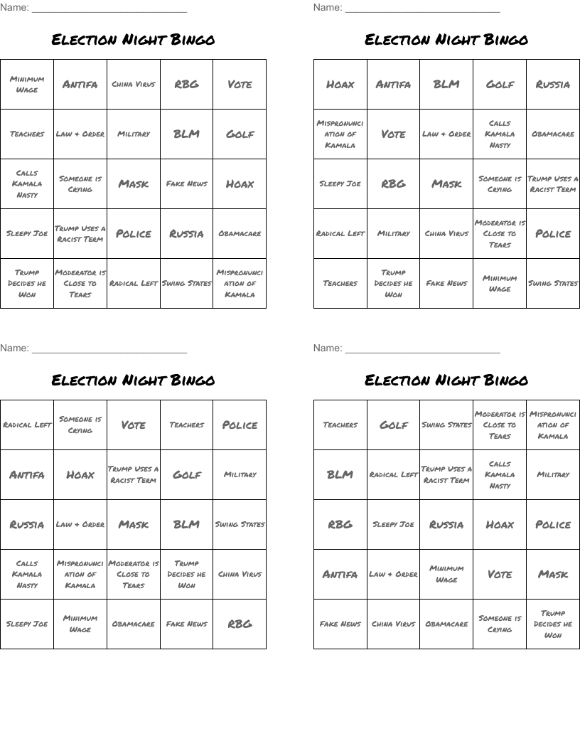 Election Night Bingo