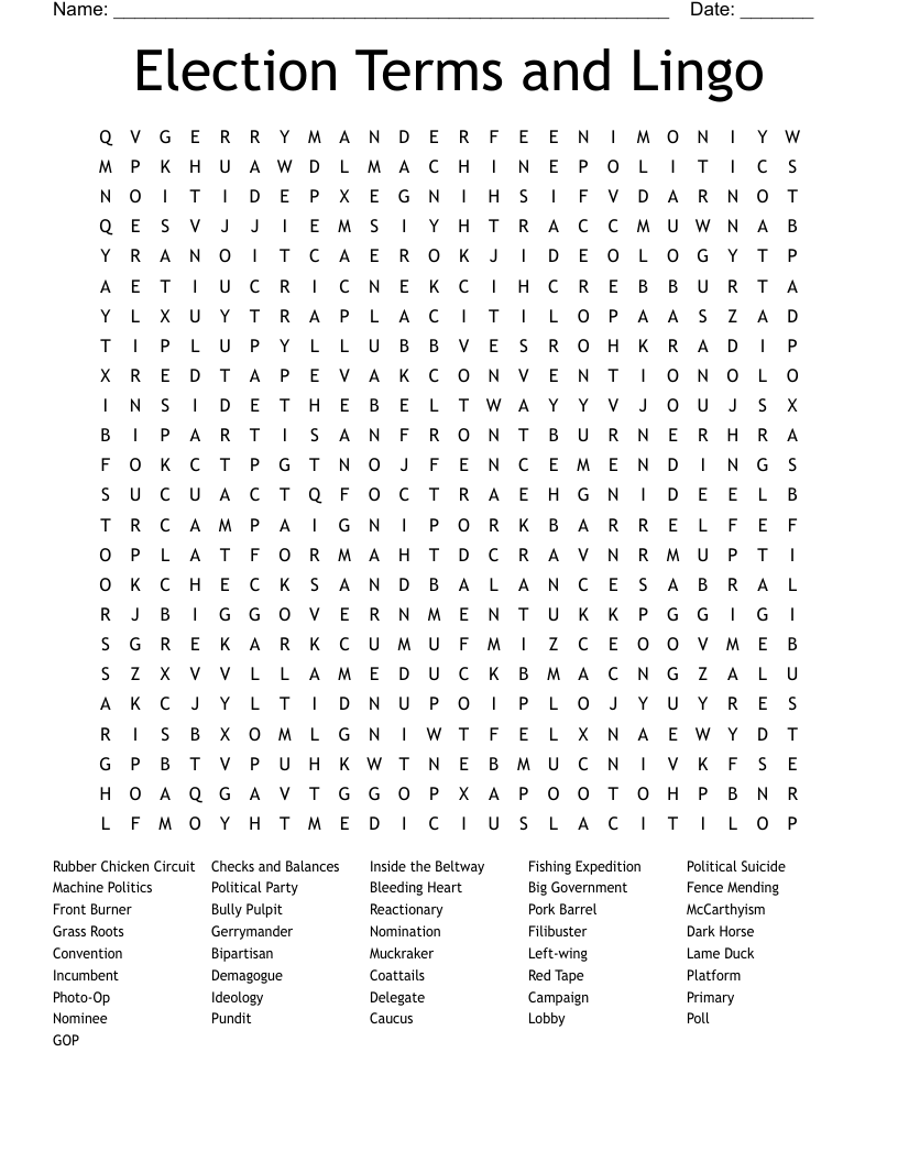 Election Terms and Lingo Word Search
