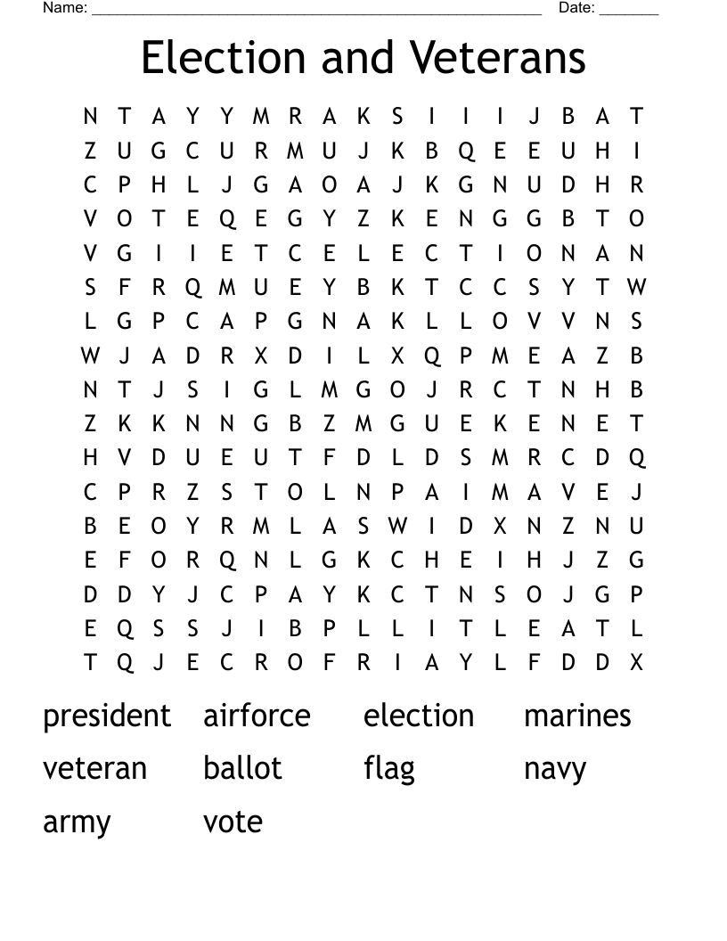 Election and Veterans Word Search