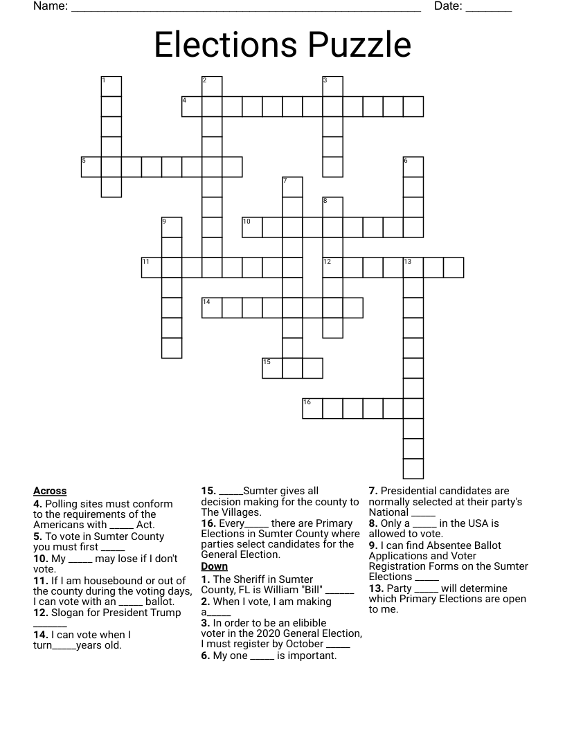 Elections Puzzle Crossword