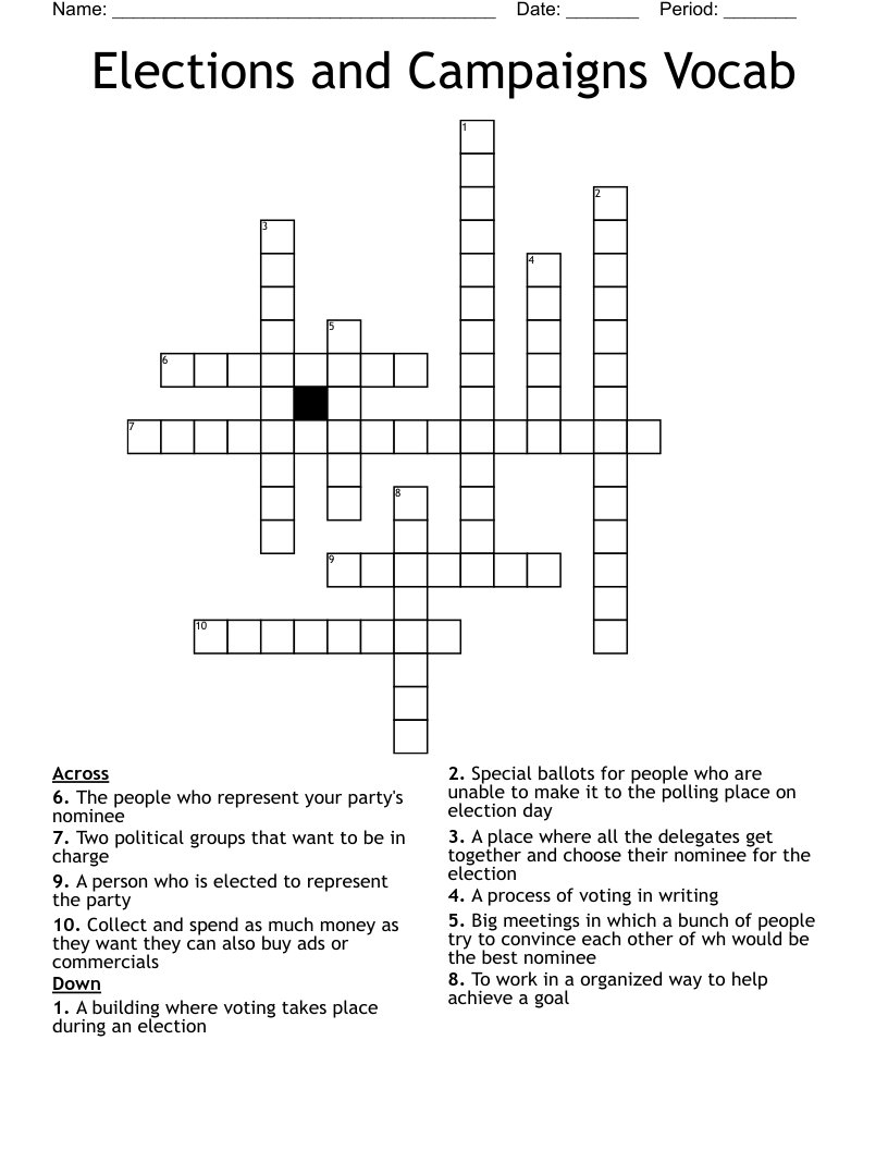 Elections and Campaigns Vocab Crossword