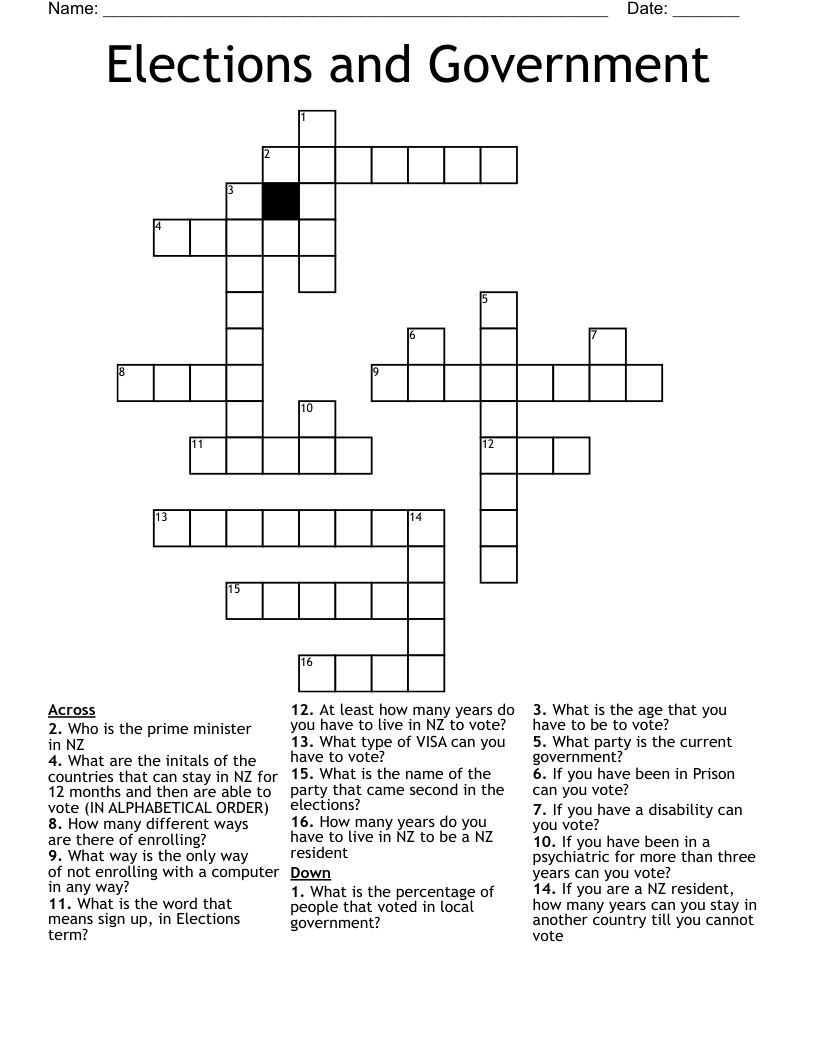Elections and Government Crossword