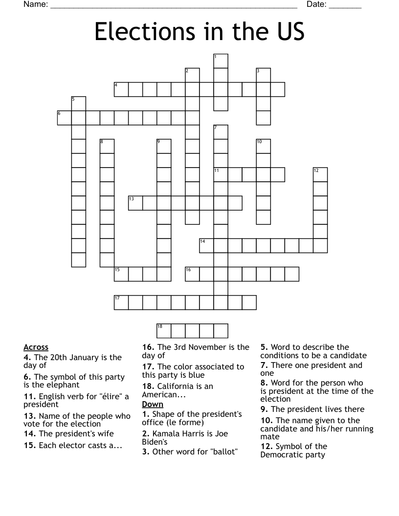 Elections in the US Crossword