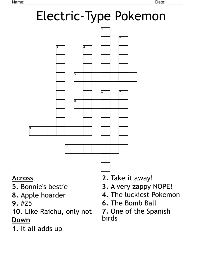 Electric-Type Pokemon Crossword