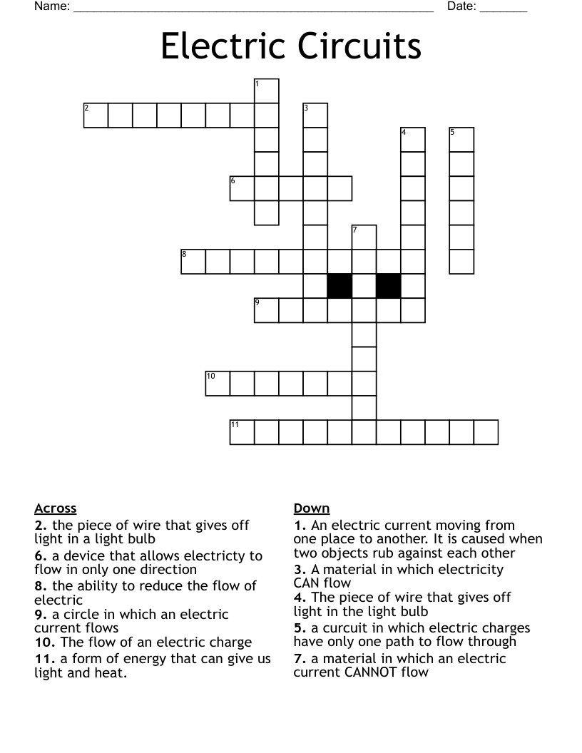 Electric Circuits Crossword