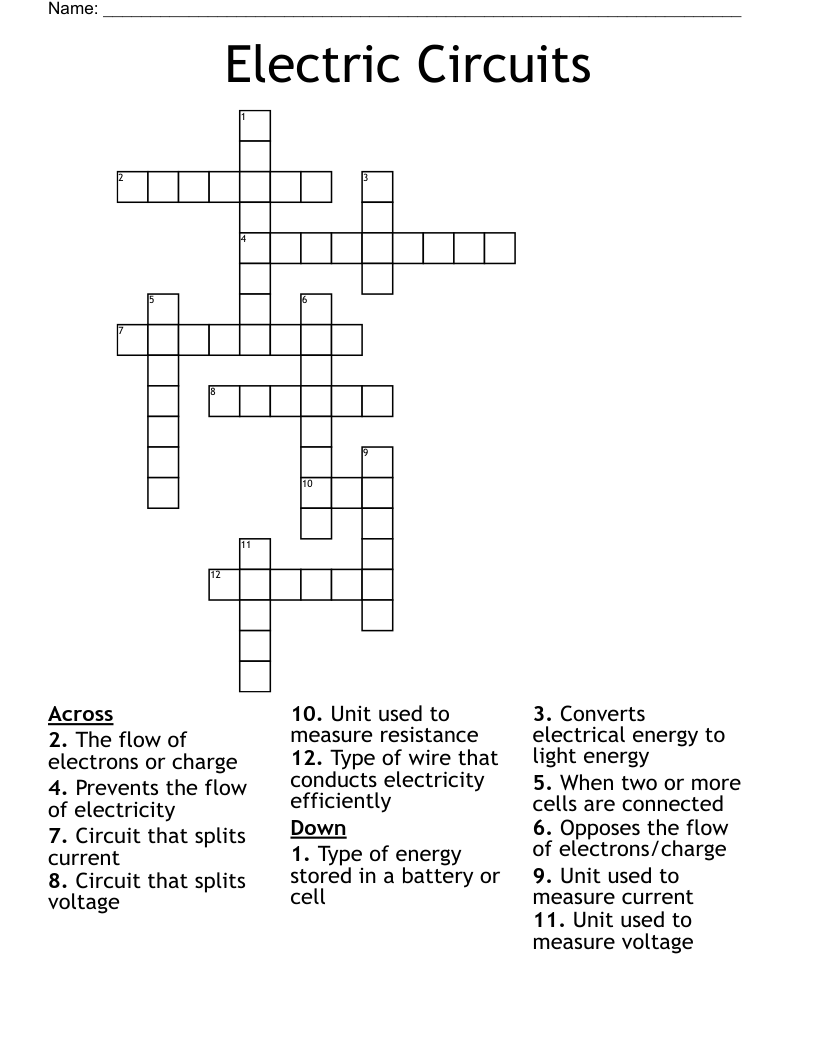 Electric Circuits Crossword