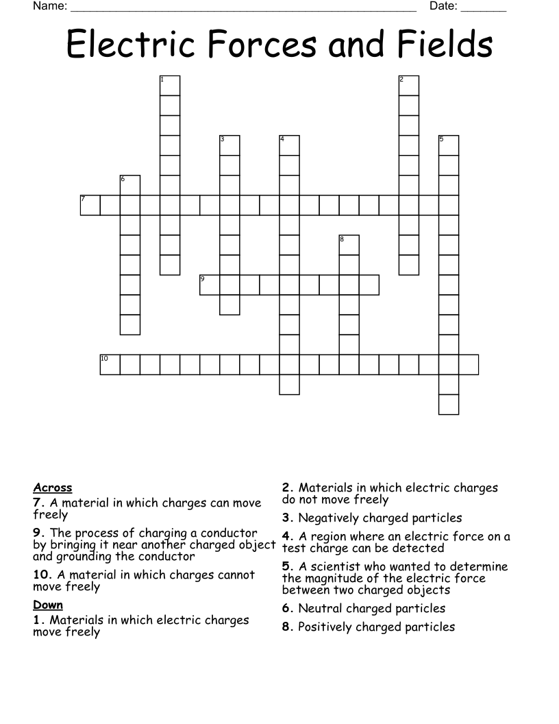 Electric Forces and Fields Crossword