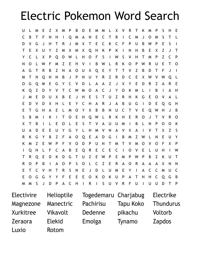 Electric Pokemon Word Search