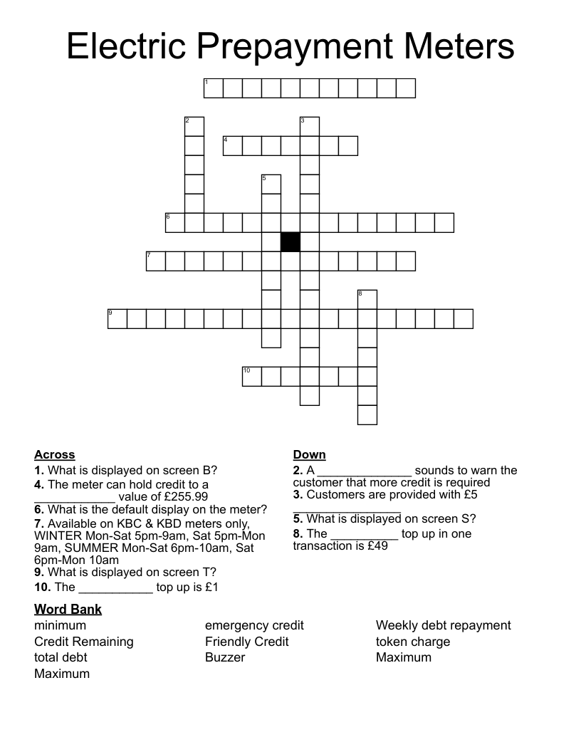 Electric Prepayment Meters Crossword