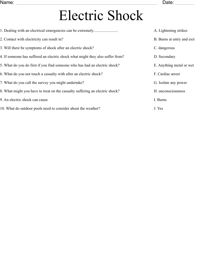Electric Shock Worksheet