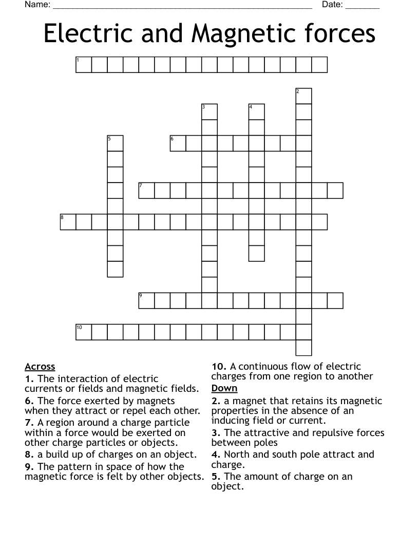 Electric and Magnetic forces Crossword