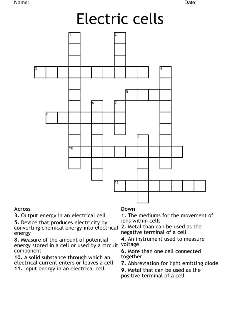 Electric cells Crossword